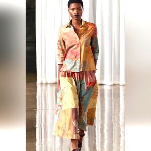 ZARA WAISTED MULTICOLOR SKIRT WITH FRONT INSIDE POCKETS